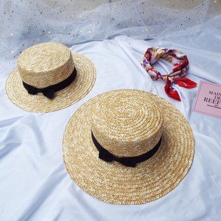 小清新娜扎同款夏季草帽，女百搭平顶礼帽韩版出游防晒沙滩遮阳帽子