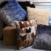 卷卷羊毛长毛抱枕皮草獭，兔毛沙发样板间美式渐变色，高档设计靠垫