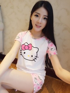 可爱韩版hellokitty猫睡衣女，夏季套装短袖纯棉，短裤学生家居服