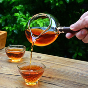 公道杯分茶器玻璃耐热加厚透明耐高温 茶具配件 木把公杯侧把茶海