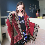 西藏青海旅游民族风斗篷秋冬季加厚仿羊绒披风空调披肩围巾两用女