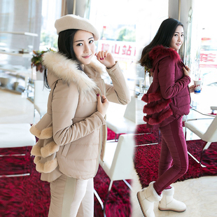 2015冬季女款羽绒棉服休闲运动套装时尚修身显瘦围巾棉服三件套女