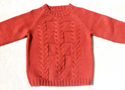 手织春秋男儿童毛线衣(毛线衣)细线羊毛线手工编织砖红色白色毛衣外套