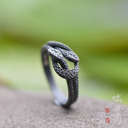 儒匪窝氧化纯银双蛇指环，-情侣个性，夸张男款女式首饰品