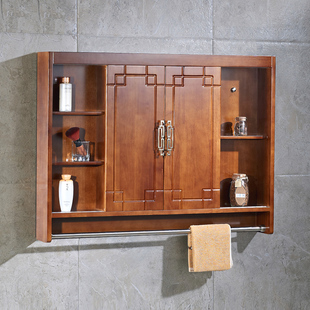 新中式镜柜橡木实木隐藏式风，水镜柜卫生间浴室柜镜子置物架卫浴柜