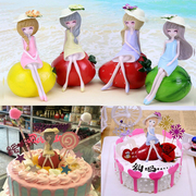 蛋糕水果女孩装饰树脂柠檬草莓西瓜苹果小清新花花姑娘公主摆件