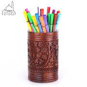 巴基斯坦印度工艺品核桃木雕花笔筒插笔书房装工艺品摆件
