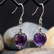 天然紫水晶925纯银耳环耳坠女紫晶紫色流行韩国夸张时尚气质耳饰
