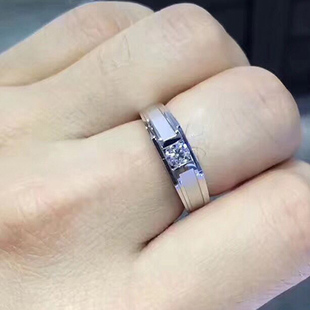 白18k金铂金(金铂金)男钻戒钻石，男戒指环结婚订婚求婚情侣对戒正