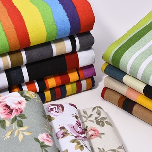 彩色帆布布料纯棉加厚印花帆布，抱枕窗帘桌布，沙发布料条纹花朵系列
