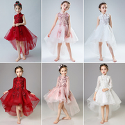 中式儿童晚礼服长袖蓬蓬纱，女童公主裙婚纱，花童主持人钢琴演出服冬