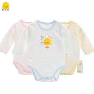 黄色小鸭童装婴儿长袖包屁衣纯棉春秋内衣0-12个月，男女宝宝三角爬