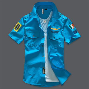 空军一号飞行员短袖衬衫男夏季2024户外休闲纯棉舒适百搭衬衣