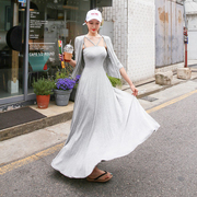 夏季韩版女装时尚两件套装，吊带裙子莫代尔修身显瘦大摆长裙套
