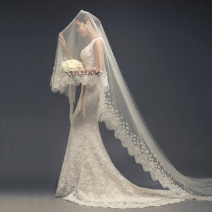 新娘头纱主婚纱韩式2023超长款3米结婚拍照写真超长拖尾蕾丝