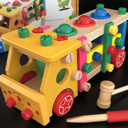 木质拆装螺母车拧螺丝，工具车木制儿童，玩具男孩拼装组合敲球玩具