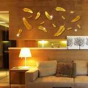 亚克力镜面贴墙贴客厅卧室墙面，装饰品可移除大小羽毛立体组合艺术