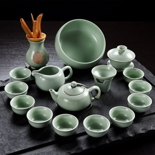 开片汝窑茶具套装全套汝瓷整套陶瓷功夫茶具套装冰裂盖碗家用茶壶