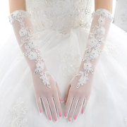 新娘手套蕾丝红白色结婚手套新娘婚纱婚礼手套秋冬季加长绒款手套