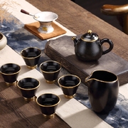 龙文堂茶具天目釉茶具套组鎏金陶瓷壶天目茶杯纯铜杯底普洱茶茶壶