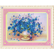 丝带绣 欧式油画3D印花十字绣客厅挂画蓝语芳香DIY立体绣花卉