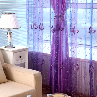 双层紫色窗帘成品蝴蝶，阳台窗纱美容院挂钩遮光飘窗沙帘隔断帘纱帘