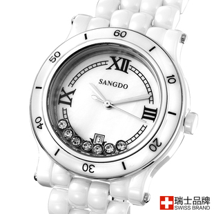 桑德手表陶瓷表白色，女表女士手表，韩国时尚手表水钻流行潮流女表