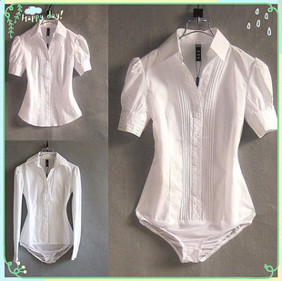 春夏韩版女士短袖衬衫职业装工作服，白商务(白商务)衫，时尚长袖连体衬衣v领