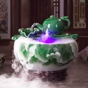 中式风水轮陶瓷鱼缸，流水喷泉摆件客厅，家居桌面家用招财创意加湿器