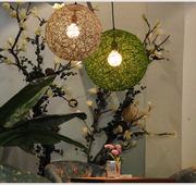 田园麻球吊灯个性藤艺商场吧台奶茶咖啡店休闲区创意圆形鸟巢灯饰