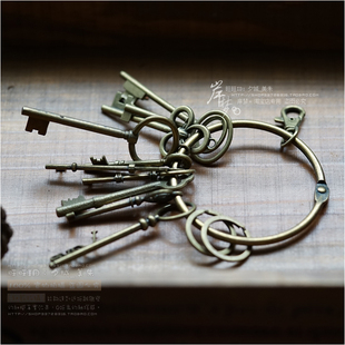 zakka大串仿古做旧拍摄道具，复古城堡的钥匙，串钥匙扣青古铜青铜