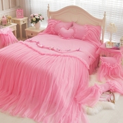 韩版蕾丝粉色四件套全棉少女心ins公主被套床裙网红纯棉床上用品4