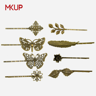 复古铜色自然元素一字夹发夹，边夹蝴蝶花朵树叶，夹子发卡刘海夹头饰