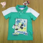 儿童宝宝男童夏装翻领，纯棉迪士尼卡通米奇短袖t恤绿色3-6岁