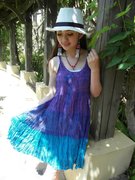 蝶印民族原创手工，蜡染紫蓝背心连衣裙