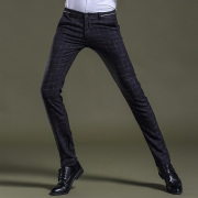 春季男士韩版修身格子休闲裤方格，时尚男式小直筒弹力小脚小西裤潮