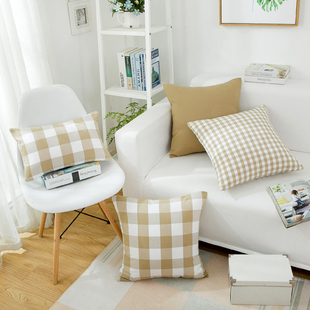 北欧风格简约现代长条纹，格子沙发抱枕套长方形，靠垫地中海靠枕布艺