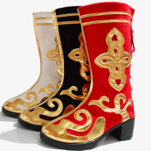藏族舞蹈鞋舞蹈靴子男，蒙古鞋新疆舞靴少数民族，长筒女靴子高跟