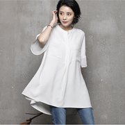 韩国2022夏季女白衬衫，韩版宽松显瘦套头上衣，中长款雪纺衫