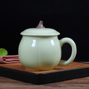 龙泉青瓷茶具茶杯陶瓷大号400ml泡茶杯办公杯带盖水杯会议家用杯