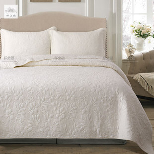 米白兰花绗缝三件套床盖全棉纯色春秋被多功能床上用品床单纤之色