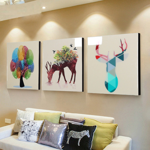 客厅沙发背景墙装饰画壁画现代简约北欧小清新挂画水晶画三联画