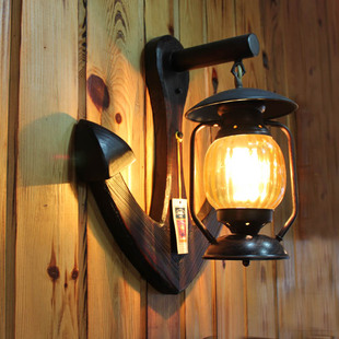 个性复古地中海仿古实木铁艺loft漫咖啡厅网伽马灯美式酒吧壁灯