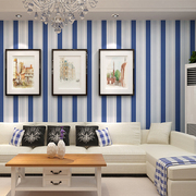 地中海风格无纺布墙纸简约现代卧室客厅电视背景墙蓝色竖条纹壁纸