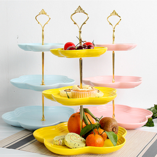 瓷江湖陶瓷水果盘客厅创意，现代糖果多层托盘零食，点心盘三层干果盘