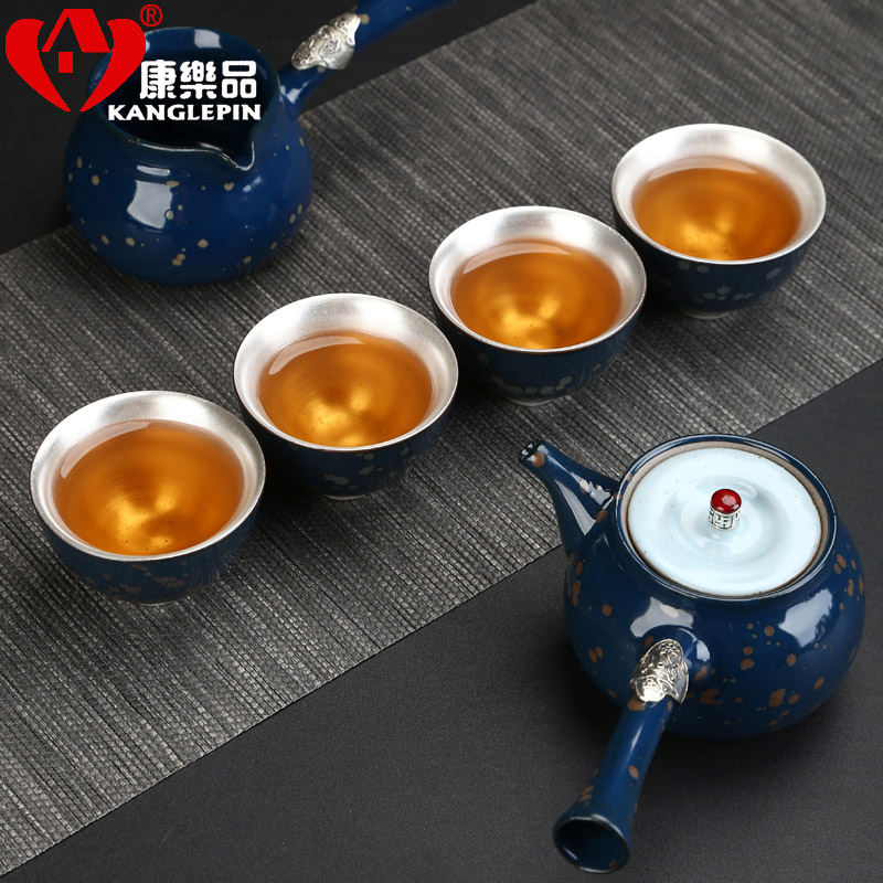 Silver tea cup 999 Internal bile Sterling Silver Japanese Kungfu Online Kiln transformation originality Simplicity ceramics Gifts a complete set Tea Setin the Tableware , Tea set , Kung Fu Tea category - from Buy2taobao.com to provide professional Taobao agent buy service