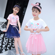 女童套装夏装2024儿童公主套裙韩版时尚裙子女孩短袖两件套潮