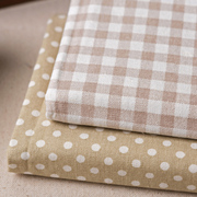 日韩亚麻格子布料，桌布窗帘抱枕沙发面料，手工棉麻印花麻布