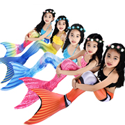儿童美人鱼泳衣女童美人鱼尾巴女孩美人鱼服装游泳衣三件套装脚蹼