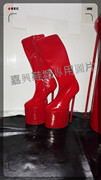 超高跟摩天红色漆皮，30厘米高跟，防水台高筒靴高跟靴子x002zx1